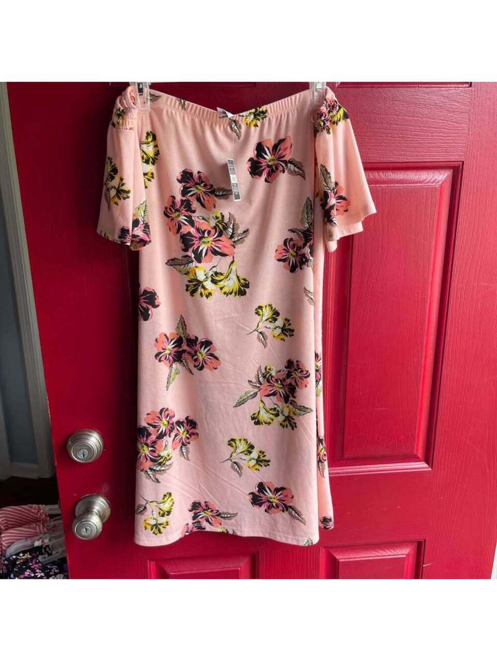 NEW West Loop Women's Off The Shoulder Pullover Pink Floral Dress Size Medium